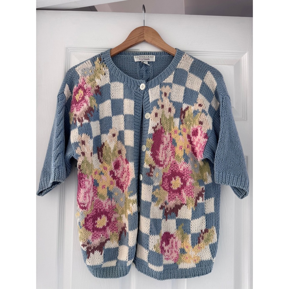 Grandmacore Knitted Chunky Floral‎ Short Sleeve Cardigan Sweater